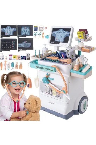 KRUZZEL Medical station for children, with trolley, ekg/x-ray panel, light an...