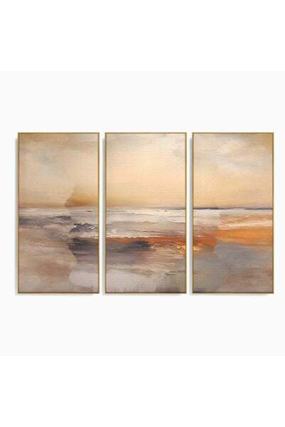Luxcanva Set 3 Tablouri Canvas Valuri Aurii 210x140 cm (3 x 70x140) cu Ramă A...