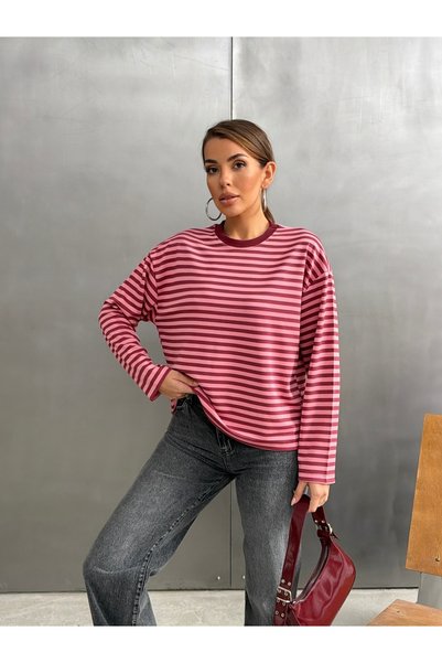 Hatun Atila Hanorac oversize cu decolteu rotund la baza gâtului și dungi 2721...