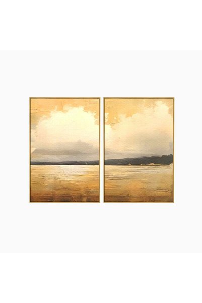 Luxcanva Set 2 Tablouri Canvas Apus pe Lac 100x70 cm (2 x 50x70) cu Ramă Auri...