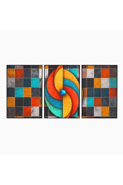 Luxcanva Set 3 Tablouri Canvas Spirala Abstracta Colorata 210x100 cm (3 x 70x...