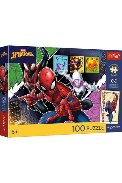 Trefl PUZZLE 100 PREMIUM PLUS PENTRU COPII MARVEL SPIDERMAN EROIC CU POSTER