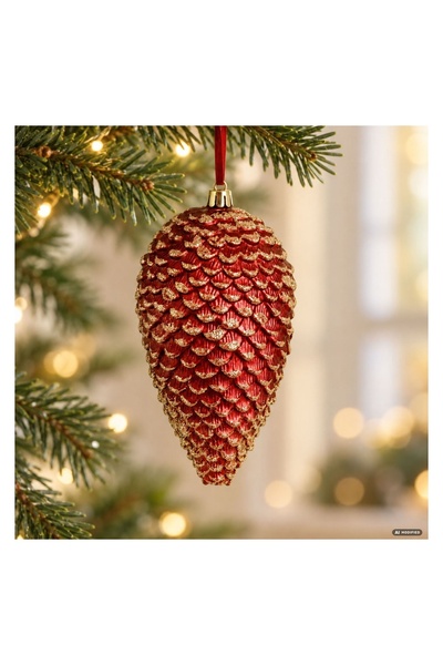 OEM Ornament de brad in Forma de conuri de brad roșu cu glitter Ø18 cm, pentr...