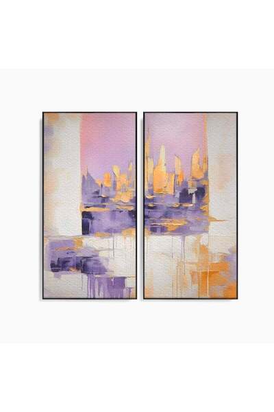 Luxcanva Set 2 Tablouri Canvas 2xPics 140x140 cm (2 x 70x140) cu Ramă Negru D...
