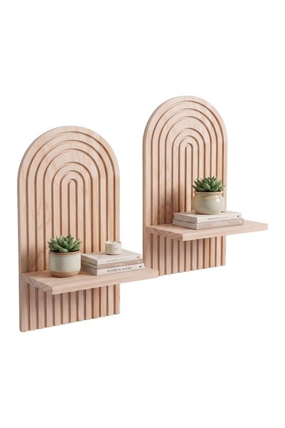 Relaxdays Ράφι τοίχου Boho, Ξύλο πεύκου, Σετ 2 τεμαχίων, 35 x 18 x 13 εκ., 5 ...