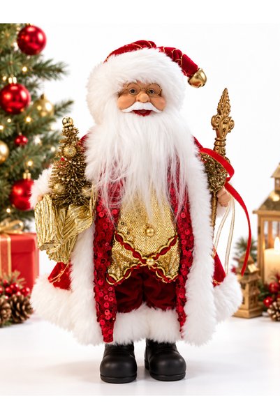 party mix 30 cm Decorative Santa Claus Figure—Red with Gold Accents—New Year'...