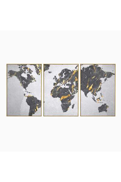 Luxcanva Set 3 Tablouri Canvas Lumea in Marmura si Aur 150x70 cm (3 x 50x70) ...