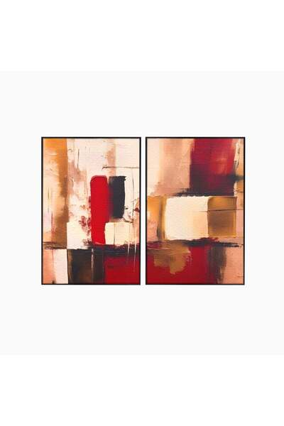 Luxcanva Set 2 Tablouri Canvas Pătrate Roșii 80x60 cm (2 x 40x60) cu Ramă Nea...