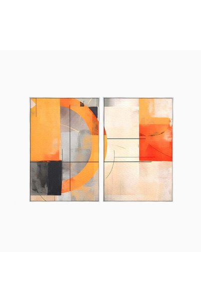 Luxcanva Set 2 Tablouri Canvas Cerc Galben Pictura Abstracta 160x120 cm (2 x ...