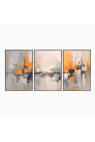 Luxcanva Set 3 Tablouri Canvas Pictura Gri 210x100 cm (3 x 70x100) cu Rama Ne...