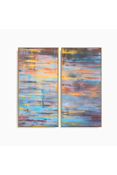 Luxcanva Set 2 Tablouri Canvas Luciul Apei 100x100 cm (2 x 50x100) cu Rama Au...