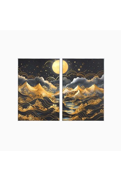 Luxcanva Set 2 Tablouri Canvas Luna Deasupra Muntilor 140x100 cm (2 x 70x100)...
