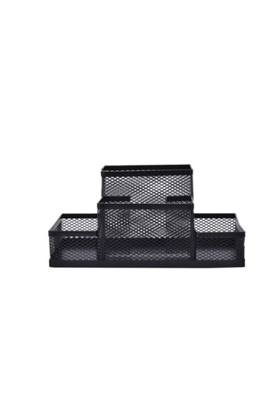 Ecada Organizator de birou, 4 compartimente, plasă metalică, negru