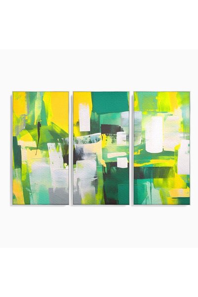 Luxcanva Set 3 Tablouri Canvas Abstracte Verzi 150x100 cm (3 x 50x100) cu Ram...