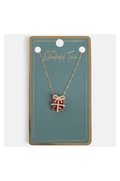 OEM Colier decorativ roșu cu ornament în formă de cadou auriu, accesoriu fest...