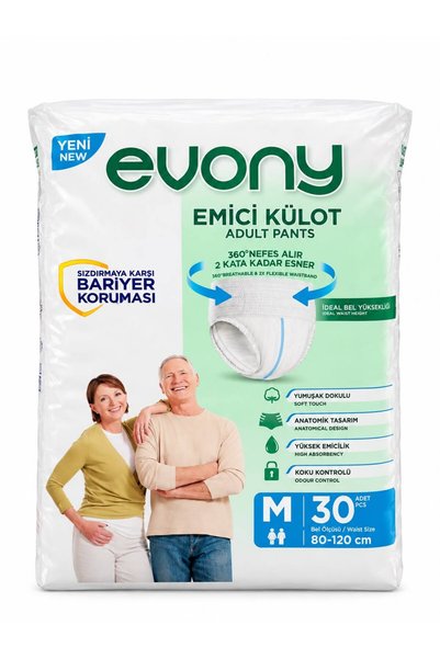 Evony Emici Külot Yetişkin Hasta Bezi M Beden 30 Adet 80-120 cm Sızdırmaz Bar...