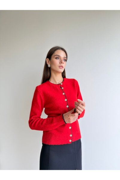 buqre's moda سترة صوفية ناعمة مزينة بأزرار وشرائط.