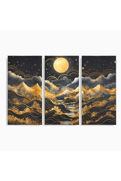 Luxcanva Set 3 Tablouri Canvas Luna Deasupra Muntilor 210x140 cm (3 x 70x140)...