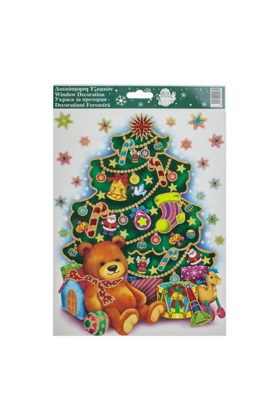 OEM Autocolante Decorative de Crăciun brad cu Ursulet 20x30 cm, pentru geam ș...