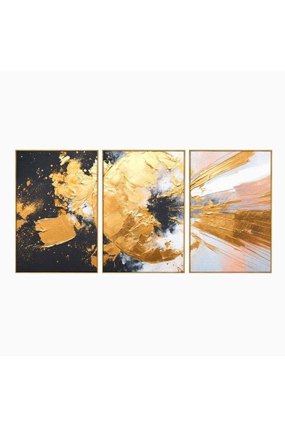 Luxcanva Set 3 Tablouri Canvas Explozie De Aur 210x100 cm (3 x 70x100) cu Ram...