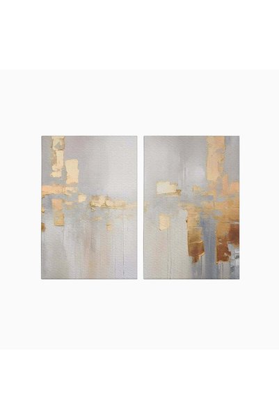 Luxcanva Set 2 Tablouri Canvas Gold And Grey 200x150 cm (2 x 100x150) pe Sasi...