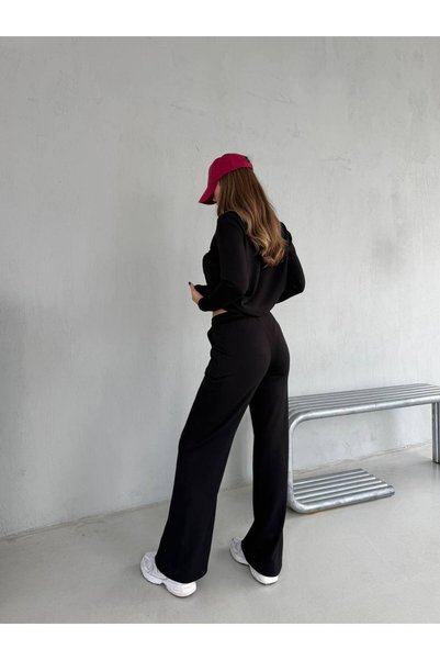 ÇEÇİM Yarım Fermuarlı Uzun Kollu Rahat Kesim Oversize Sweatshirt ve Pantolon Alt Üst Takım