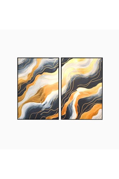 Luxcanva Set 2 Tablouri Canvas Valuri Aurii 140x100 cm (2 x 70x100) cu Rama N...