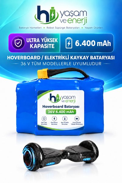 36V 6400 mAh Hoverboard Bataryası – Lityum Pil, XT60 Erkek Soketli