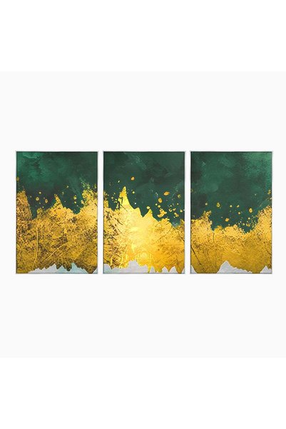 Luxcanva Set 3 Tablouri Canvas Green Design 300x150 cm (3 x 100x150) cu Rama ...