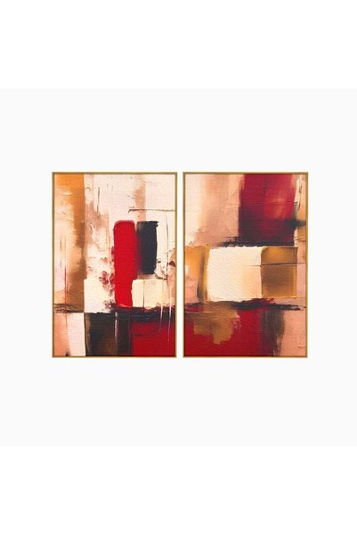 Luxcanva Set 2 Tablouri Canvas Pătrate Roșii 140x100 cm (2 x 70x100) cu Ramă ...