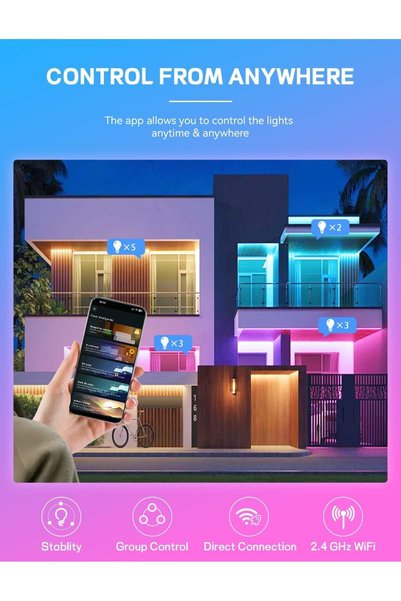 TERRIFI مصباح ذكي بتقنية LED متغير الألوان RGB، بقوة 60 واط، متوافق مع مقبس A...