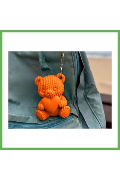 TheGencoo 3D-Printed Knitted Teddy Bear Keychain with a Heart - Cute Bag Char...