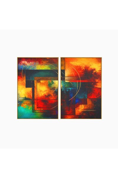 Luxcanva Set 2 Tablouri Canvas Cercul focului 80x60 cm (2 x 40x60) cu Rama Au...