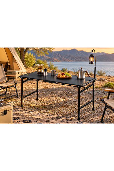 Royal Home Adjustable Height Folding Camping Table - Black