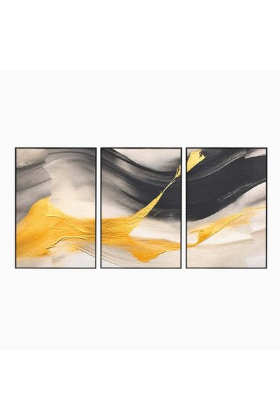 Luxcanva Set 3 Tablouri Canvas Fluiditate Aurie 120x60 cm (3 x 40x60) cu Rama...