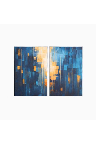 Luxcanva Set 2 Tablouri Canvas Vopsea Auriu și Albastru 140x100 cm (2 x 70x10...