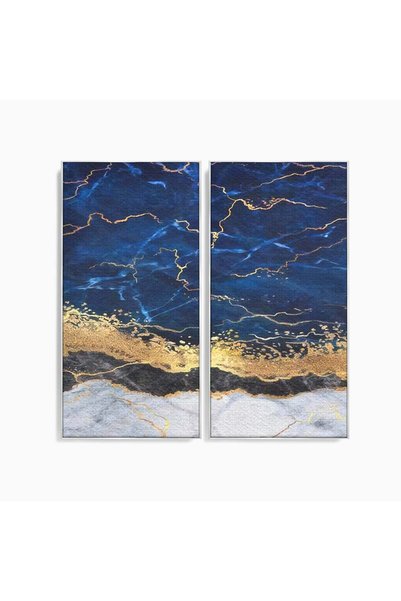 Luxcanva Set 2 Tablouri Canvas Blue Marble 100x100 cm (2 x 50x100) cu Rama Ar...