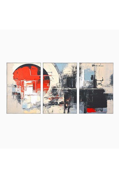 Luxcanva Set 3 Tablouri Canvas Nucleu rosu 210x100 cm (3 x 70x100) cu Rama Ar...