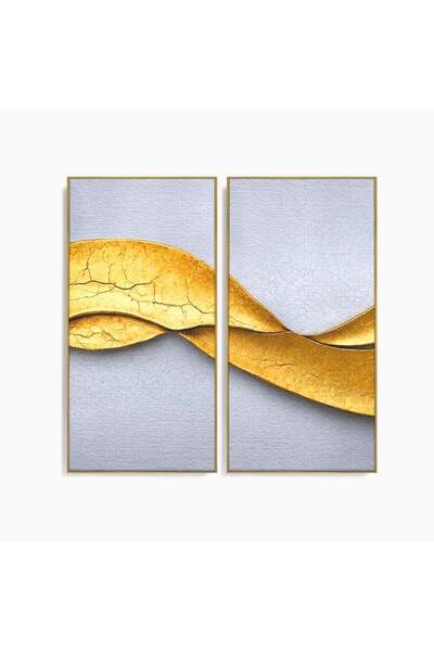 Luxcanva Set 2 Tablouri Canvas Curbe Aurii Abstracte 120x120 cm (2 x 60x120) ...