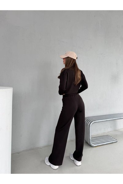 ÇEÇİM Yarım Fermuarlı Uzun Kollu Rahat Kesim Oversize Sweatshirt ve Pantolon Alt Üst Takım