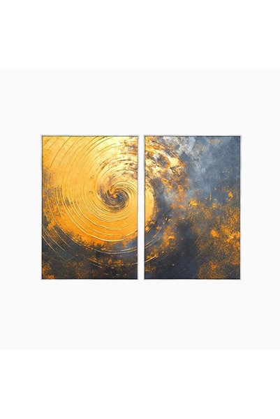 Luxcanva Set 2 Tablouri Canvas Vortexul Auriu 100x70 cm (2 x 50x70) cu Rama A...