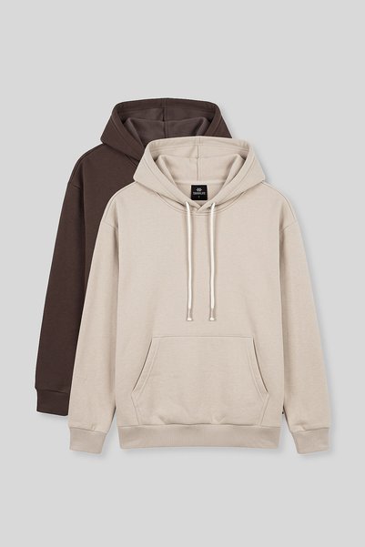 TOMMY LIFE Standard Fit 2-Pack Beige-Brown Men's Sweatshirt - 88513