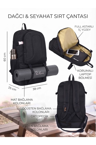 barberri Rucsac de călătorie de lux din pânză de canvas, cu spate plisat, pen...