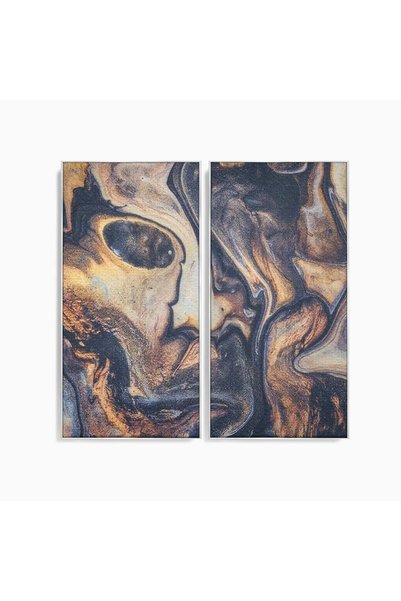 Luxcanva Set 2 Tablouri Canvas Abstracte 100x100 cm (2 x 50x100) cu Ramă Argi...