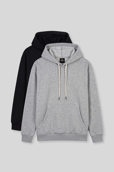 TOMMY LIFE Standard Fit 2-Pack Black-Gray Melange Men's Sweatshirt - 88513