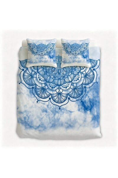 LEADER GLOBAL Flannel 3Pcs Duvet Set, Bohemian Decorative Bedding for All Room