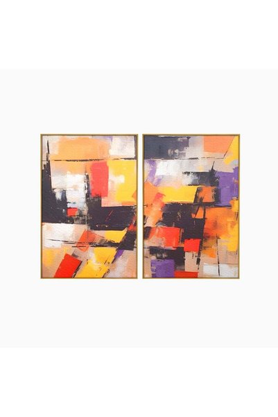 Luxcanva Set 2 Tablouri Canvas Violet Contrast 80x60 cm (2 x 40x60) cu Ramă A...
