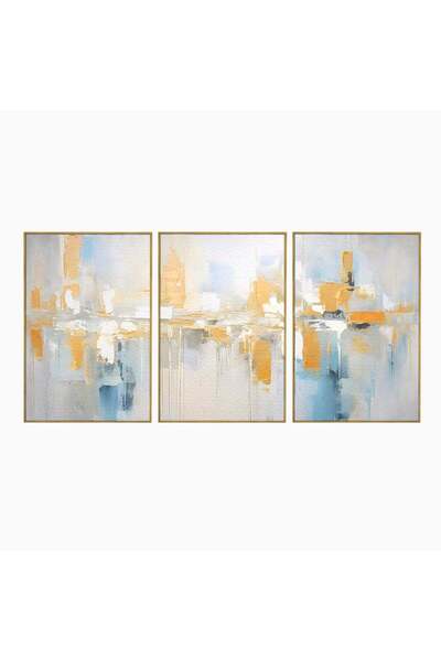Luxcanva Set 3 Tablouri Canvas Relaxare 210x100 cm (3 x 70x100) cu Rama Auriu...