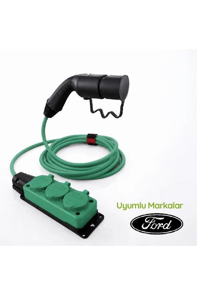 Plugen V2L Adaptör 3 Metre 3'lü Uzatma Prizli - Ford Uyumlu Araçtan 220V Priz Çıkışı Siyah-Yeşil
