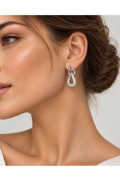AMATI JEWELRY Cercei AMATI LUMIA din Argint 925, Model Picătură Dublă cu Zirc...